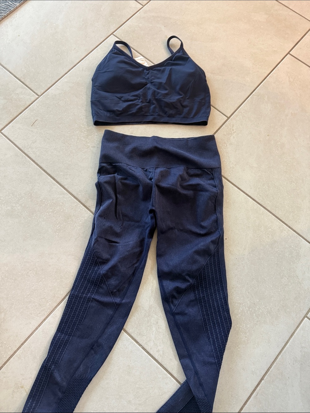 Fabletics Navy Blue Seamless Sports Bra & High-Waist Leggings Set